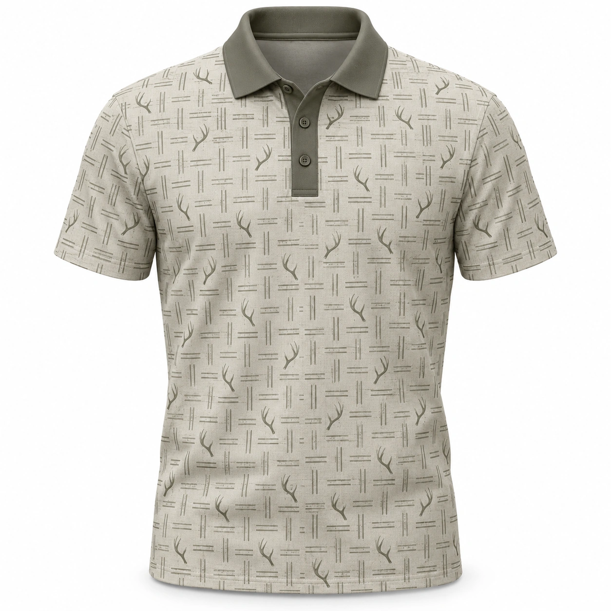 Antler Broken Basket Stone Olive Polo Shirt - Front view