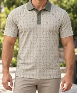Antler Broken Basket Stone Olive Polo Shirt - Model wearing the product