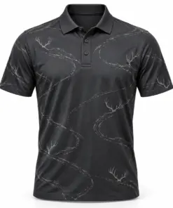 Antler Contour Ribbons Charcoal Ash Polo Shirt - Front view