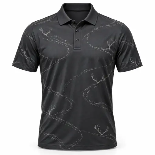Antler Contour Ribbons Charcoal Ash Polo Shirt - Front view