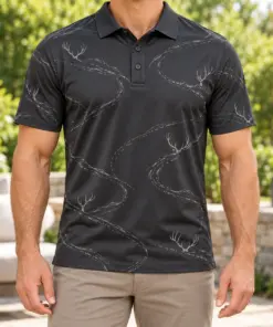 Antler Contour Ribbons Charcoal Ash Polo Shirt - Model wearing the product
