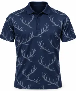 Antler Crescent Weave Navy Pewter Polo Shirt - Front view