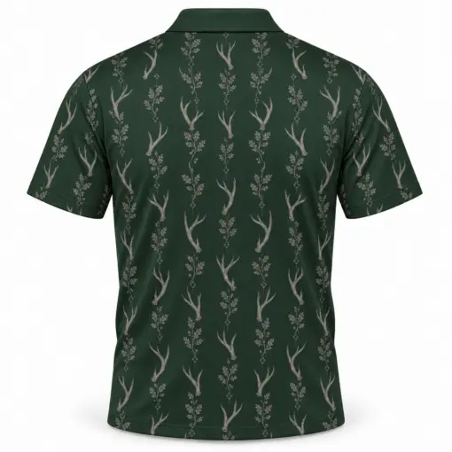 Antler Oak Filigree Forest Pewter Polo Shirt - Back view