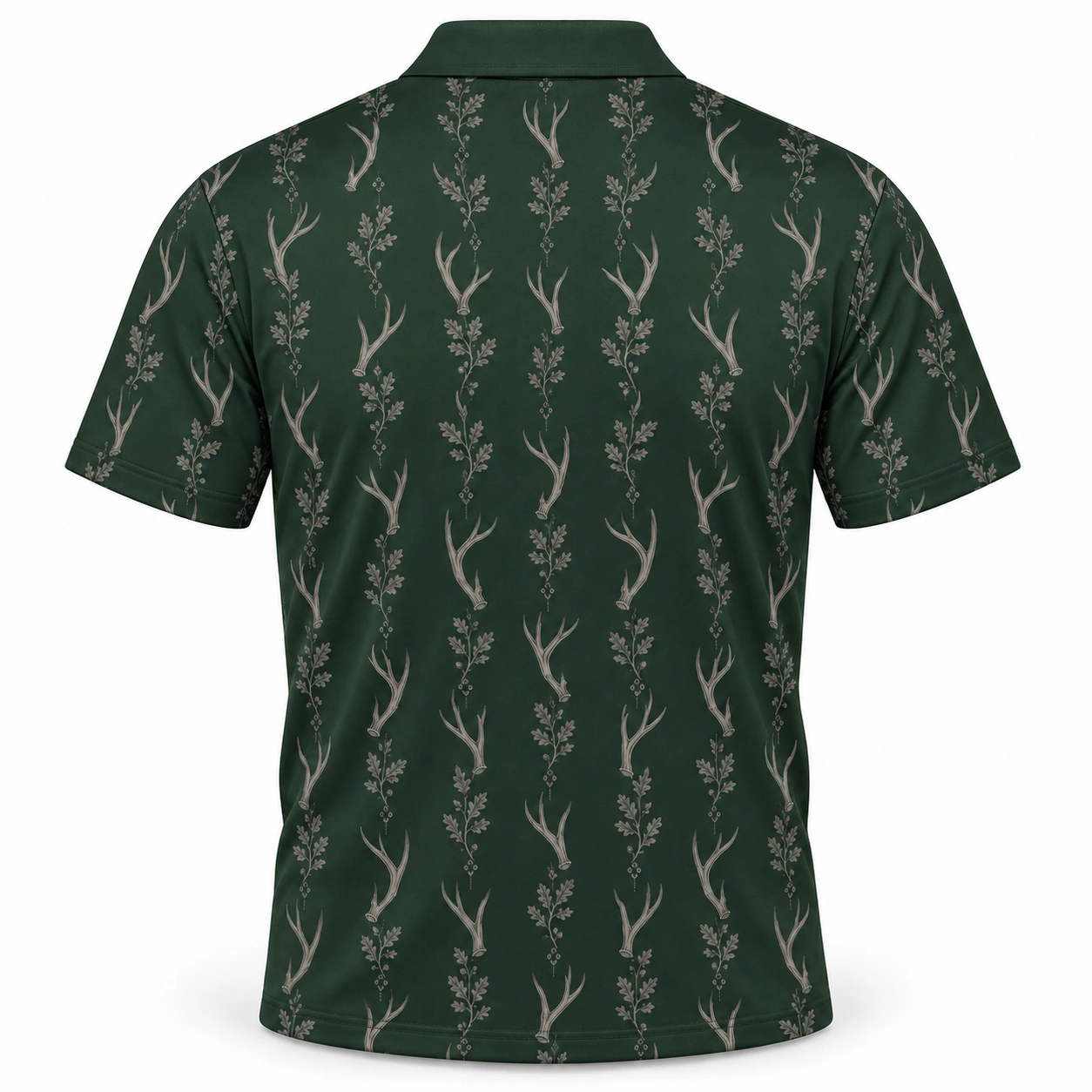 Antler Oak Filigree Forest Pewter Polo Shirt - Back view