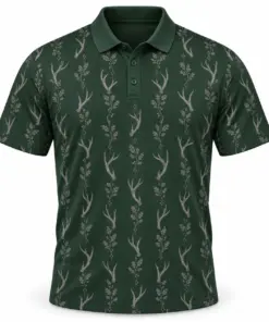 Antler Oak Filigree Forest Pewter Polo Shirt - Front view