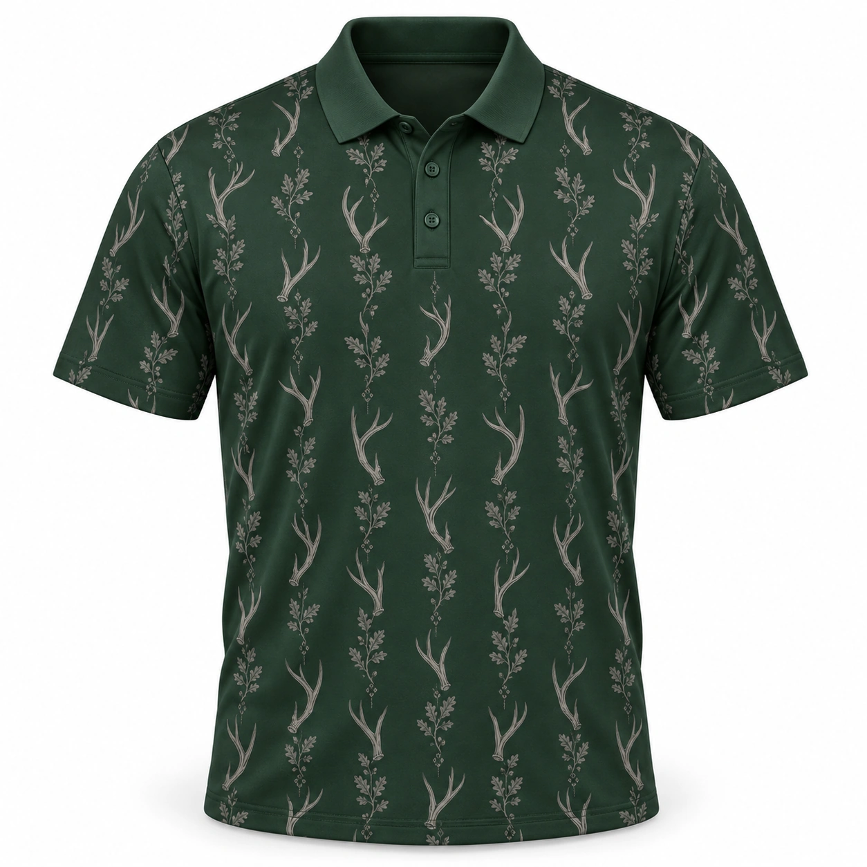 Antler Oak Filigree Forest Pewter Polo Shirt - Front view