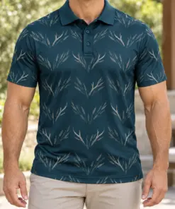 Antler Reed Chevron Petrol Smoke Polo Shirt - Model wearing the product
