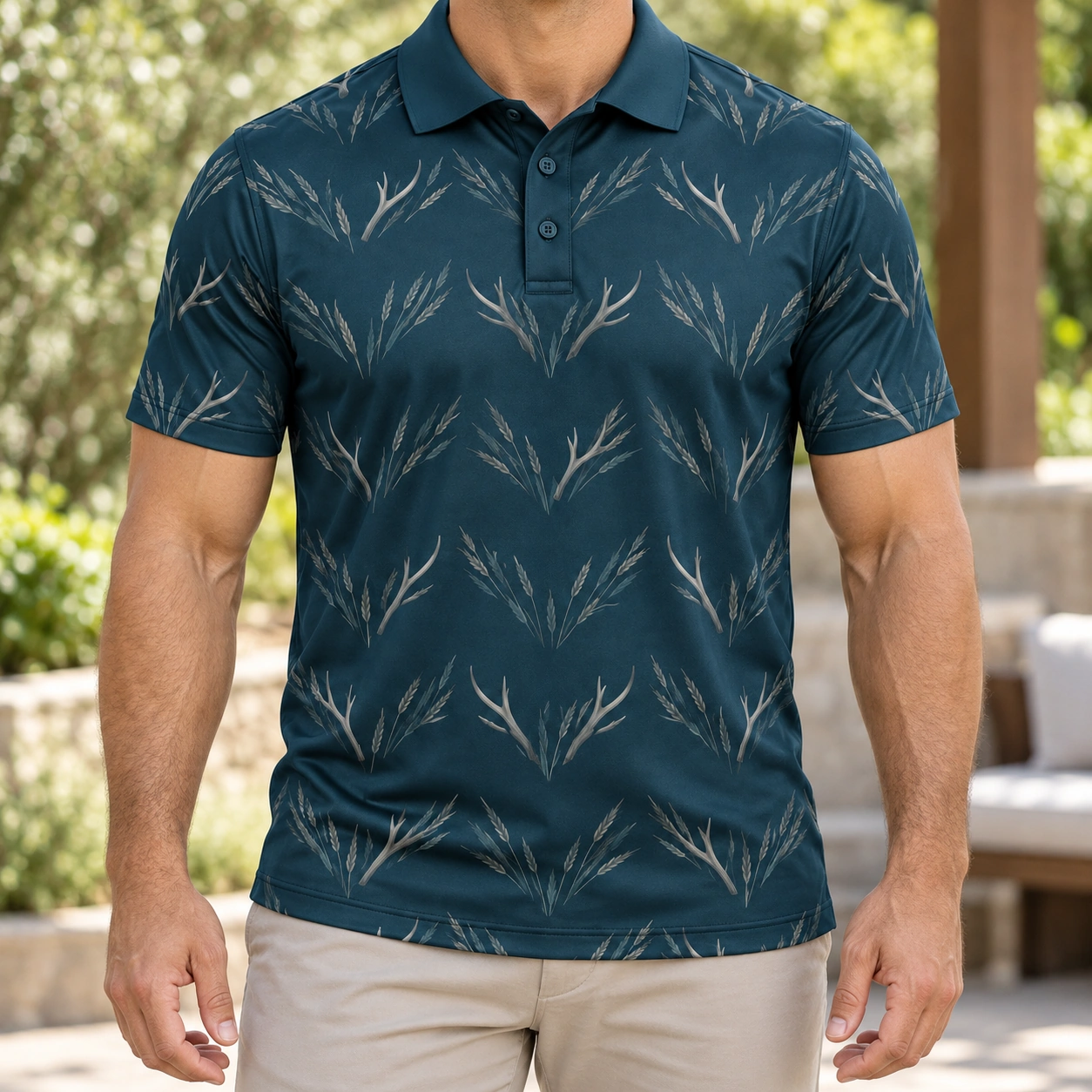 Antler Reed Chevron Petrol Smoke Polo Shirt - Model wearing the product