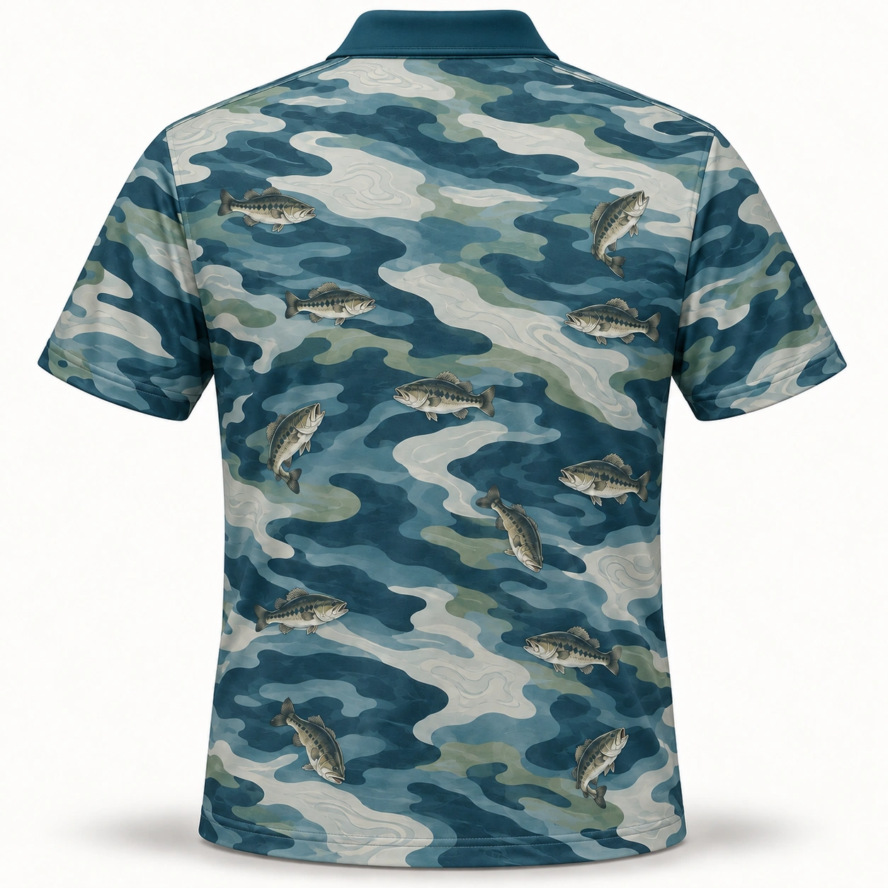 Bass Current Camo Mineral Blue Polo Shirt - Back view