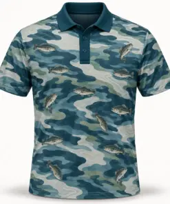 Bass Current Camo Mineral Blue Polo Shirt - Front view
