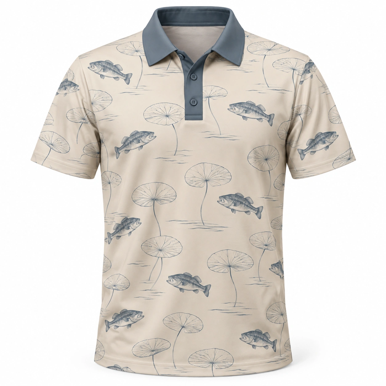 Bass Lotus Contours Oat Slate Polo Shirt - Front view