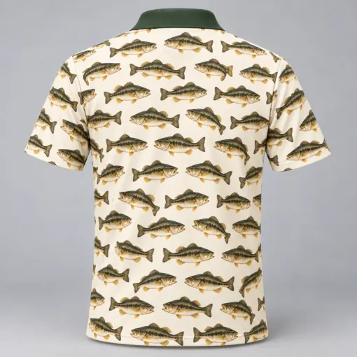 Bass Microprint Ivory Field Guide Polo Shirt - Back view