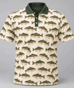 Bass Microprint Ivory Field Guide Polo Shirt - Front view