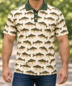 Bass Microprint Ivory Field Guide Polo Shirt - Model wearing the product
