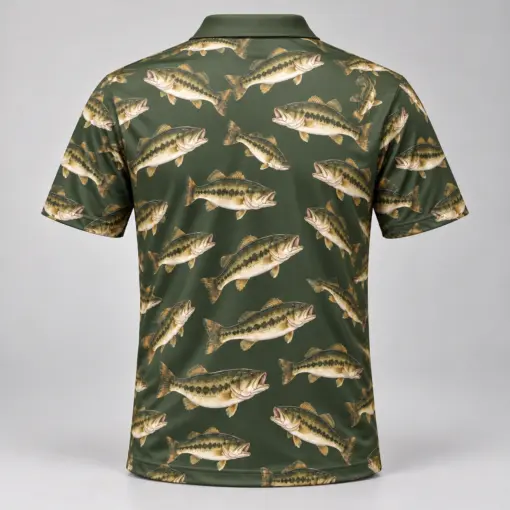 Bass Microprint Loden Bronze Polo Shirt - Back view