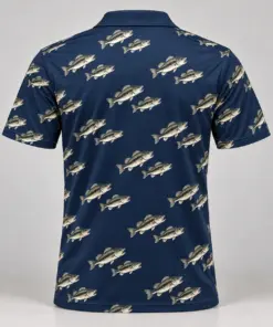 Bass Microprint Navy Silver Polo Shirt - Back view