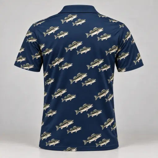 Bass Microprint Navy Silver Polo Shirt - Back view