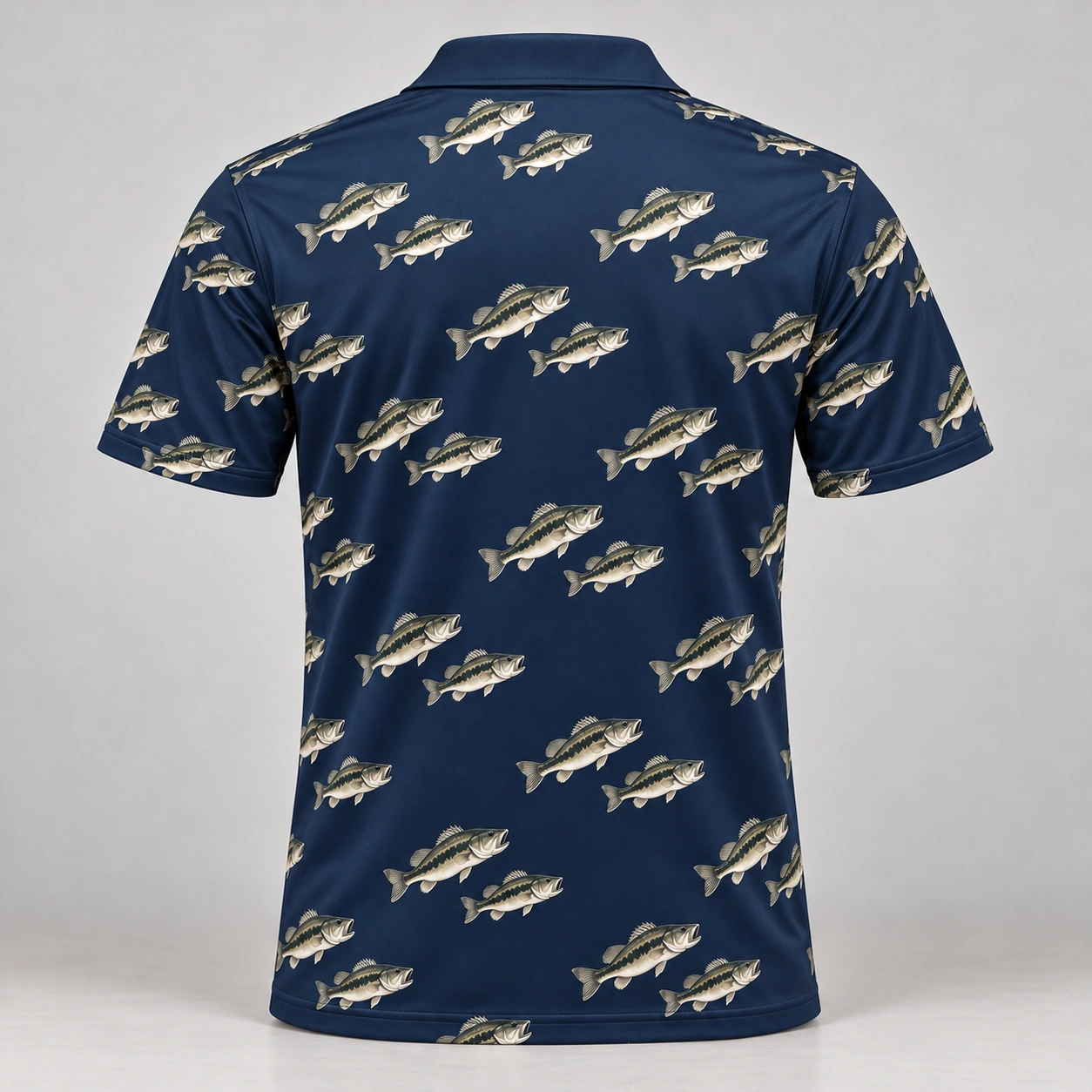 Bass Microprint Navy Silver Polo Shirt - Back view