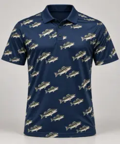 Bass Microprint Navy Silver Polo Shirt - Front view