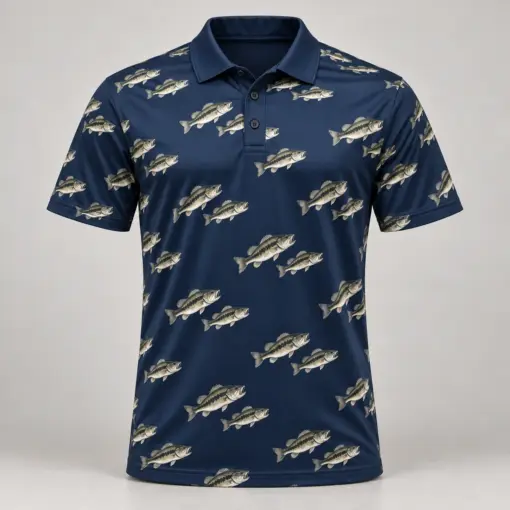 Bass Microprint Navy Silver Polo Shirt - Front view