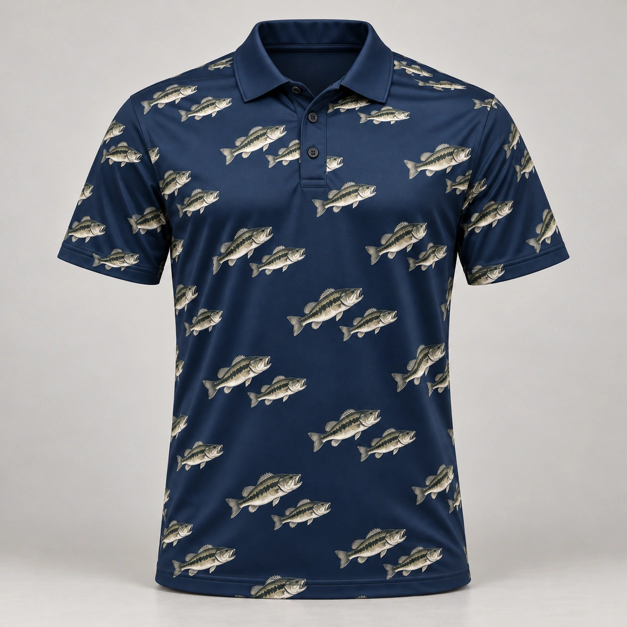 Bass Microprint Navy Silver Polo Shirt - Front view