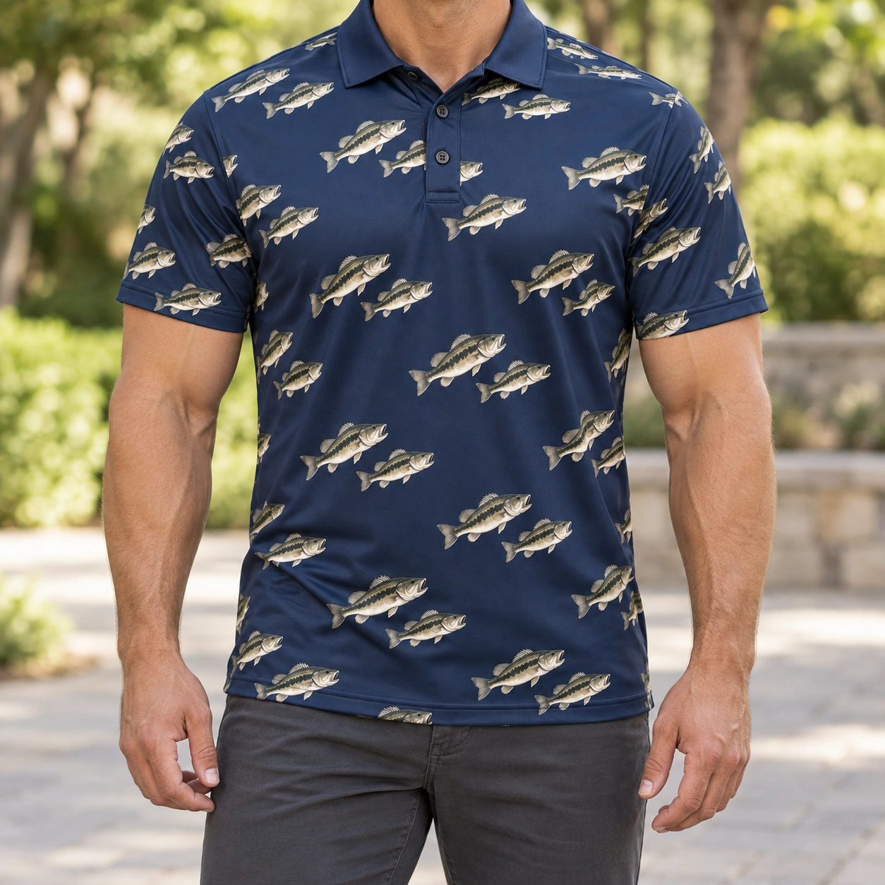 Bass Microprint Navy Silver Polo Shirt - Model wearing the product