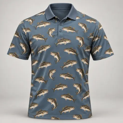 Bass Microprint Smoke Blue Polo Shirt - Front view