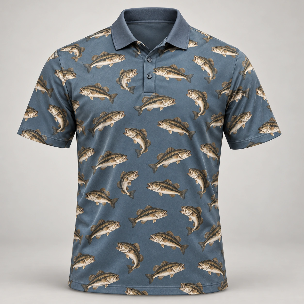 Bass Microprint Smoke Blue Polo Shirt - Front view