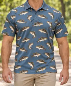 Bass Microprint Smoke Blue Polo Shirt - Model wearing the product