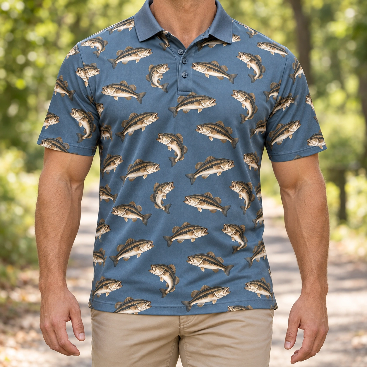 Bass Microprint Smoke Blue Polo Shirt - Model wearing the product