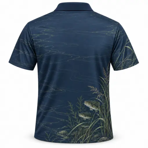 Bass Quiet Bank Navy Sage Polo Shirt - Back view