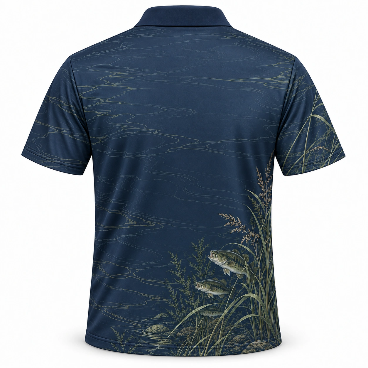 Bass Quiet Bank Navy Sage Polo Shirt - Back view