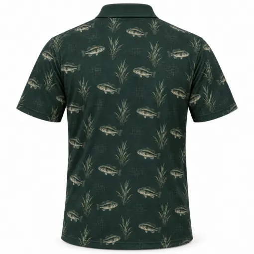 Bass Reed Crosshatch Forest Ash Polo Shirt - Back view