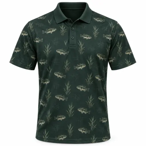 Bass Reed Crosshatch Forest Ash Polo Shirt - Front view