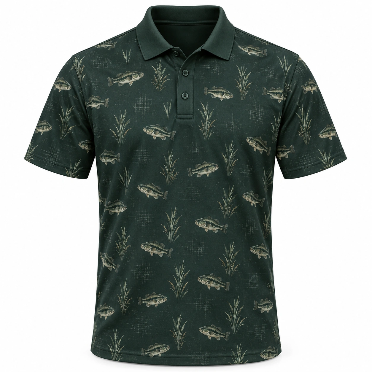 Bass Reed Crosshatch Forest Ash Polo Shirt - Front view