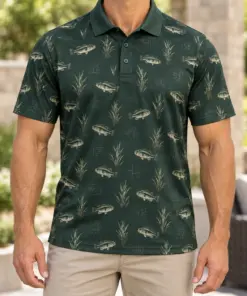Bass Reed Crosshatch Forest Ash Polo Shirt - Model wearing the product