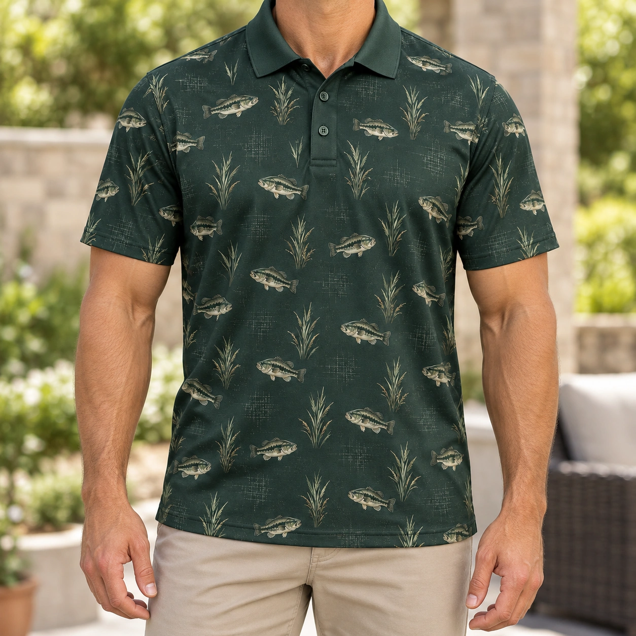 Bass Reed Crosshatch Forest Ash Polo Shirt - Model wearing the product