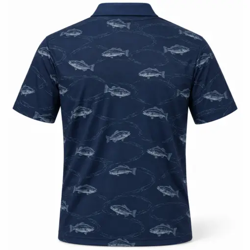 Bass Ripple Lattice Navy Smoke Polo Shirt - Back view