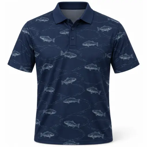 Bass Ripple Lattice Navy Smoke Polo Shirt - Front view