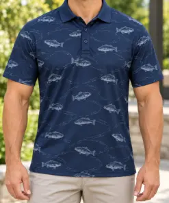 Bass Ripple Lattice Navy Smoke Polo Shirt - Model wearing the product