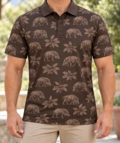 Boar Chestnut Ledger Espresso Ash Polo Shirt - Model wearing the product