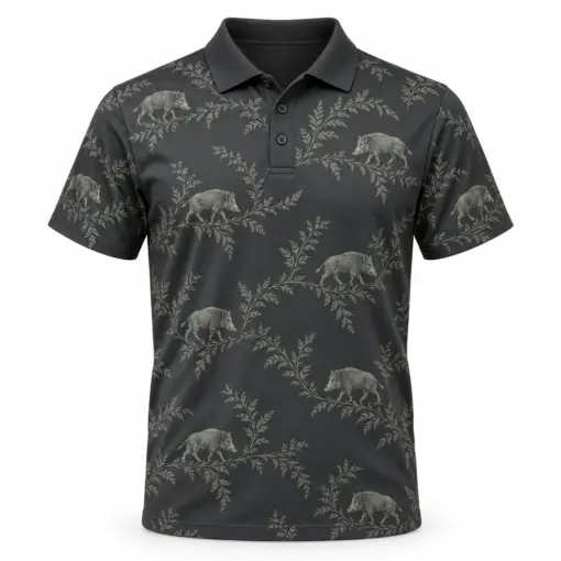 Boar Fern Drift Graphite Sage Polo Shirt - Front view