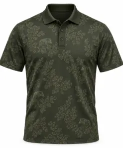 Boar Oak Leaf Mosaic Moss Pewter Polo Shirt - Front view