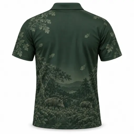 Boar Quiet Woodland Forest Smoke Polo Shirt - Back view