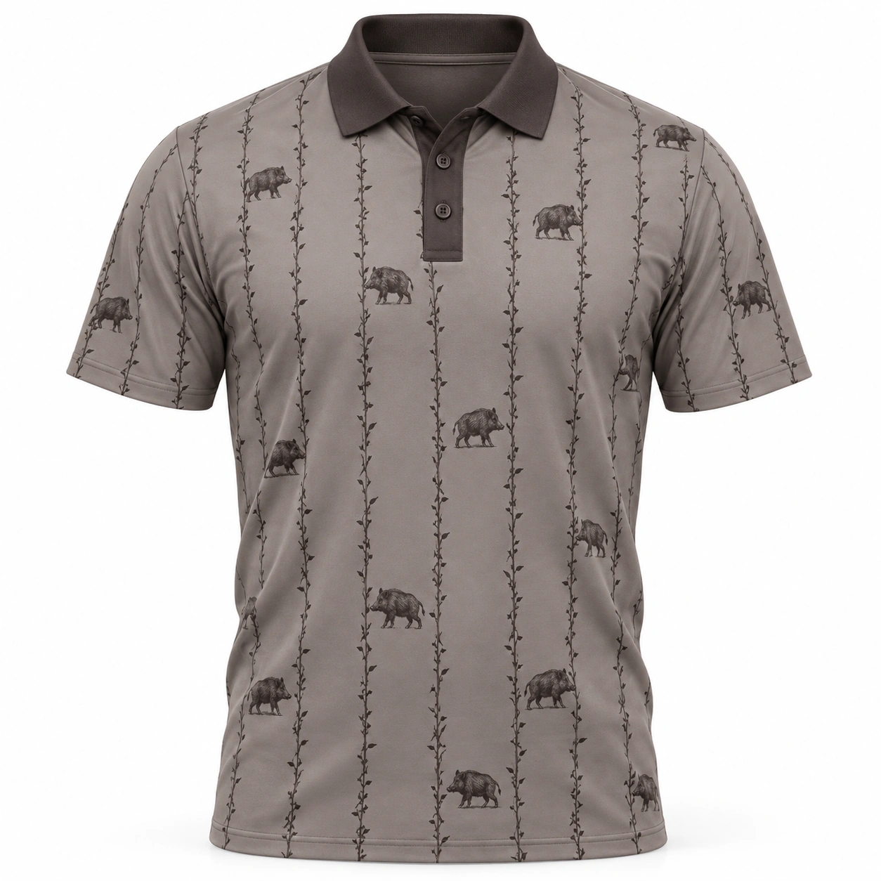 Boar Thorn Pinstripe Clay Charcoal Polo Shirt - Front view