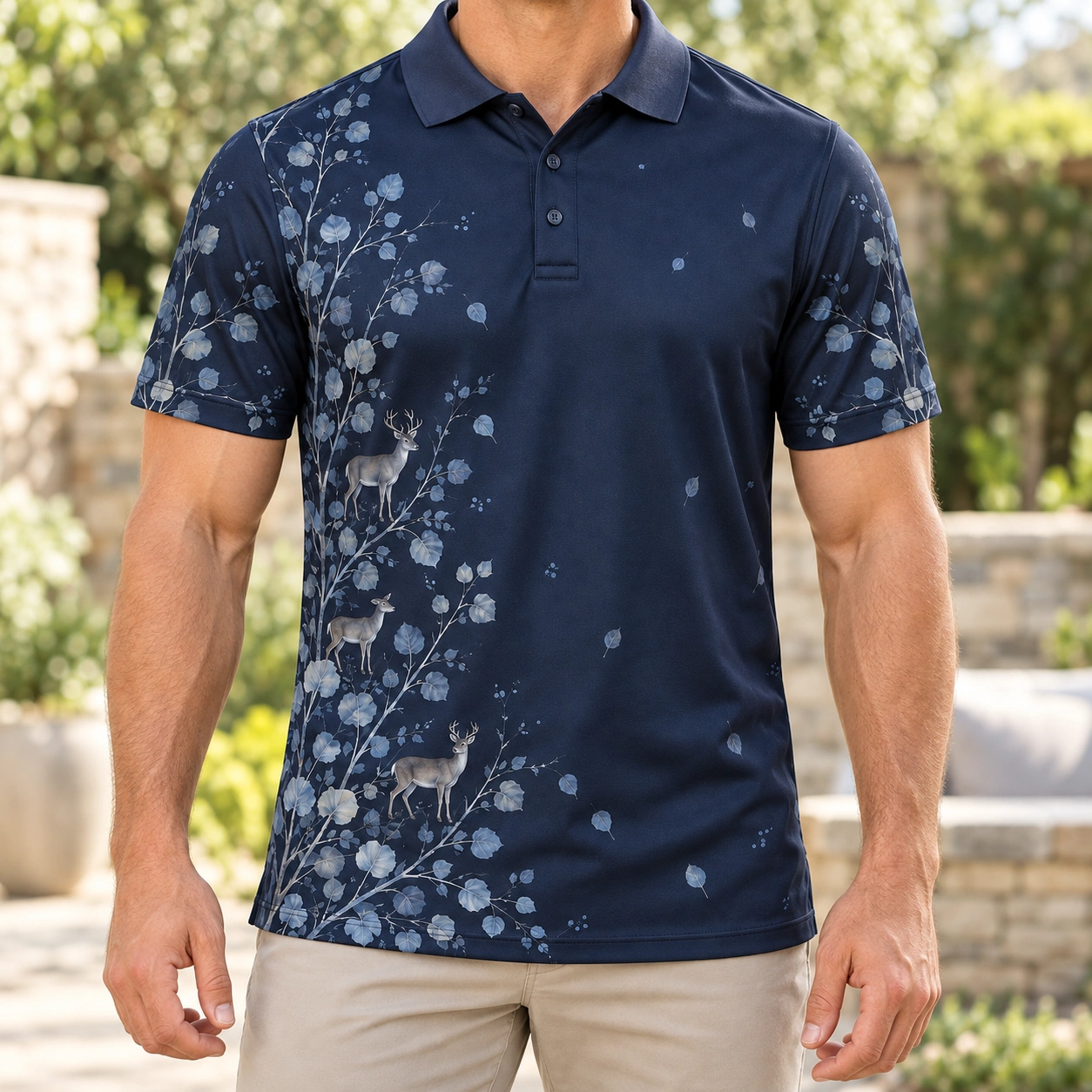 Deer Aspen Side Sweep Ink Stone Polo Shirt - Model wearing the product