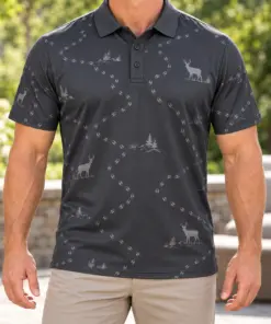 Deer Hoof Drift Slate Pearl Polo Shirt - Model wearing the product