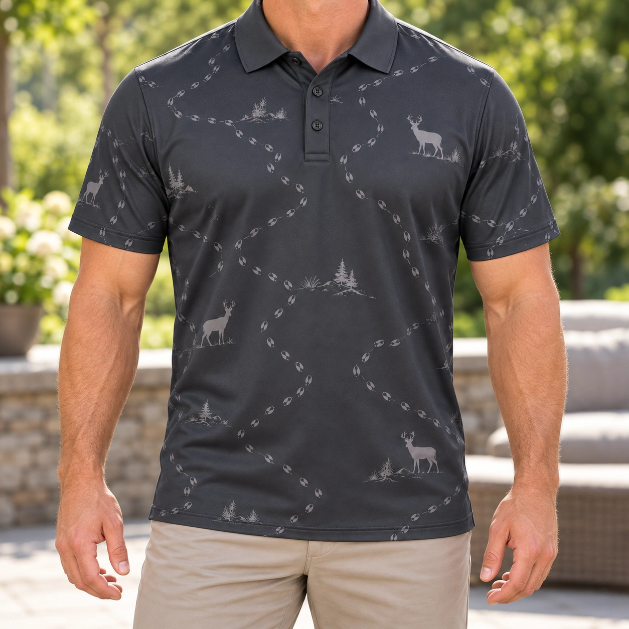 Deer Hoof Drift Slate Pearl Polo Shirt - Model wearing the product