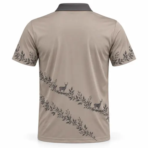 Deer Laurel Sash Taupe Ink Polo Shirt - Back view