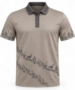 Deer Laurel Sash Taupe Ink Polo Shirt - Front view